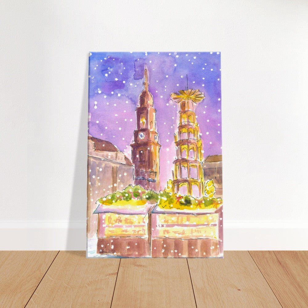 Dresden XMAS Market in Nightly Winter Scene at Striezelmarkt - Limited Edition Fine Art Print - Original Painting available