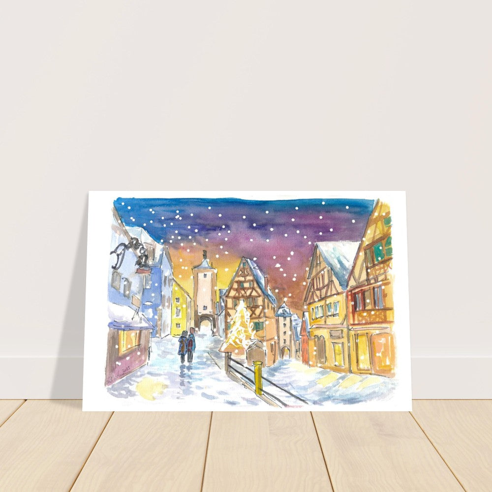 Rothenburg Tauber Winter Wonderland Walks at Night - Limited Edition Fine Art Print - Original Painting available