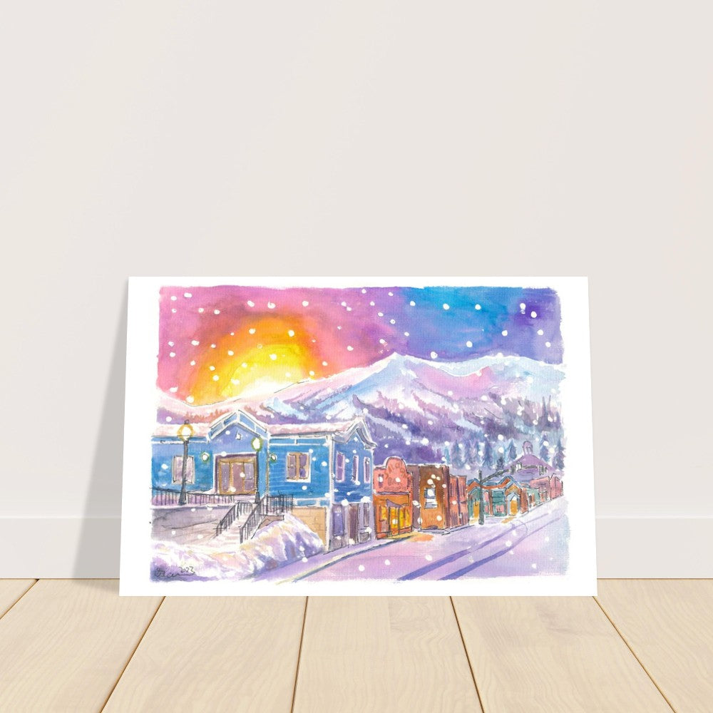 Snowing in Breckenridge Colorado Nightly Winter Street Scene - Limited Edition Fine Art Print - Original Painting available