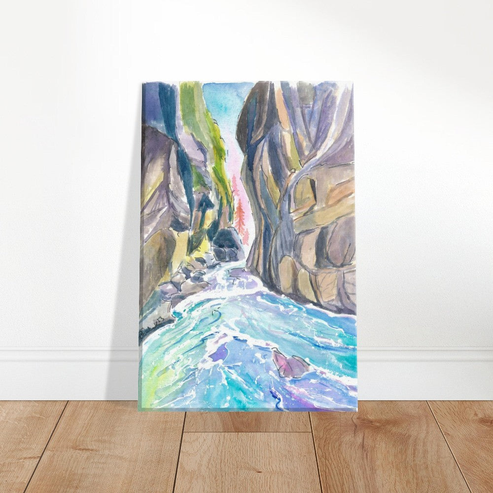 Partnach Gorge Scene with Roaring Water of Wild Stream - Limited Edition Fine Art Print - Original Painting available