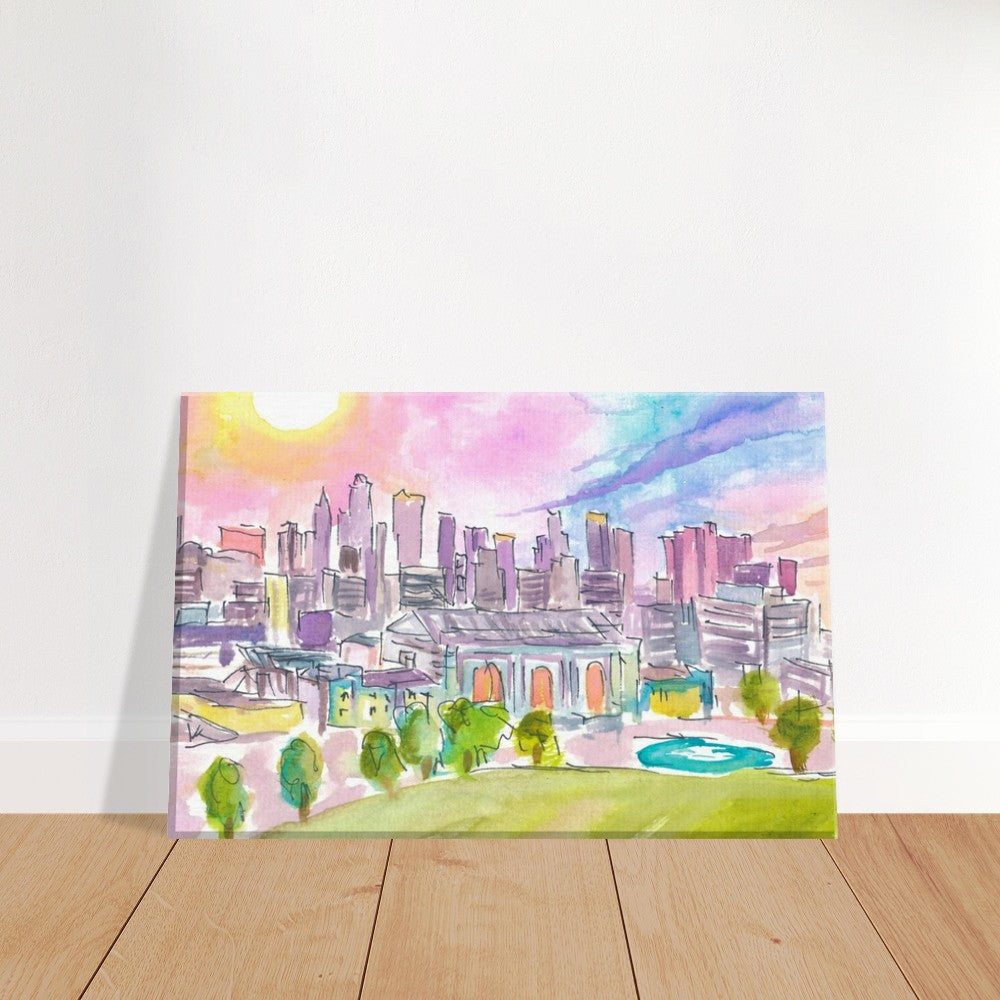 Kansas City Missouri Cityscape and Skyline in Watercolor Sunset - Limited Edition Fine Art Print - Original Painting available