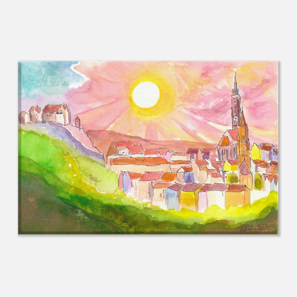 Landshut Carossahöhe with Trausnitz Castle and Old Town in Sunset - Limited Edition Fine Art Print - Original Painting available