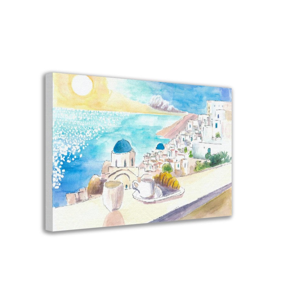 Majestic Santorini - A Serene Sunset Overlooking Turquoise Waters and Iconic Blue Domes - Limited Edition Fine Art Print - Original Painting