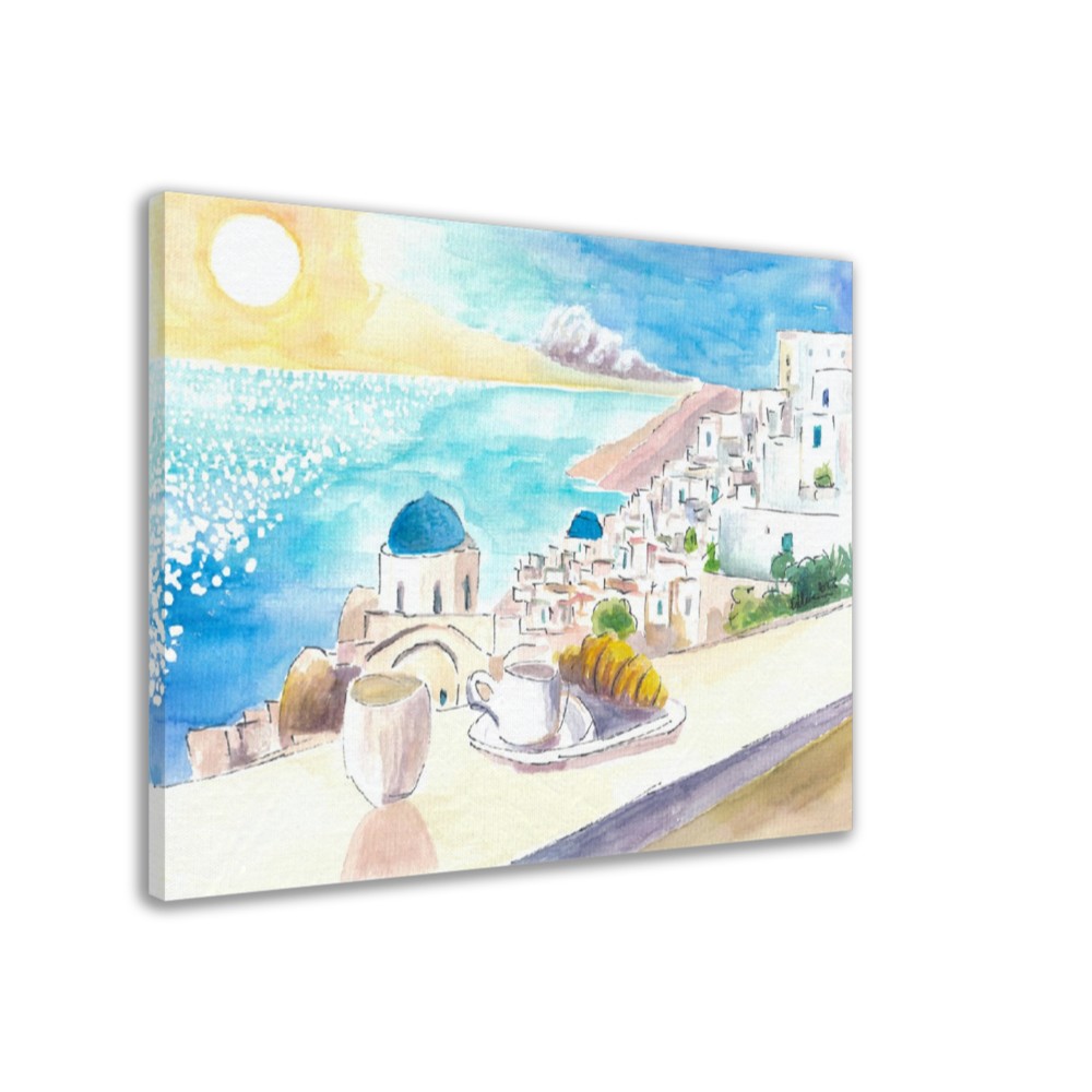 Majestic Santorini - A Serene Sunset Overlooking Turquoise Waters and Iconic Blue Domes - Limited Edition Fine Art Print - Original Painting