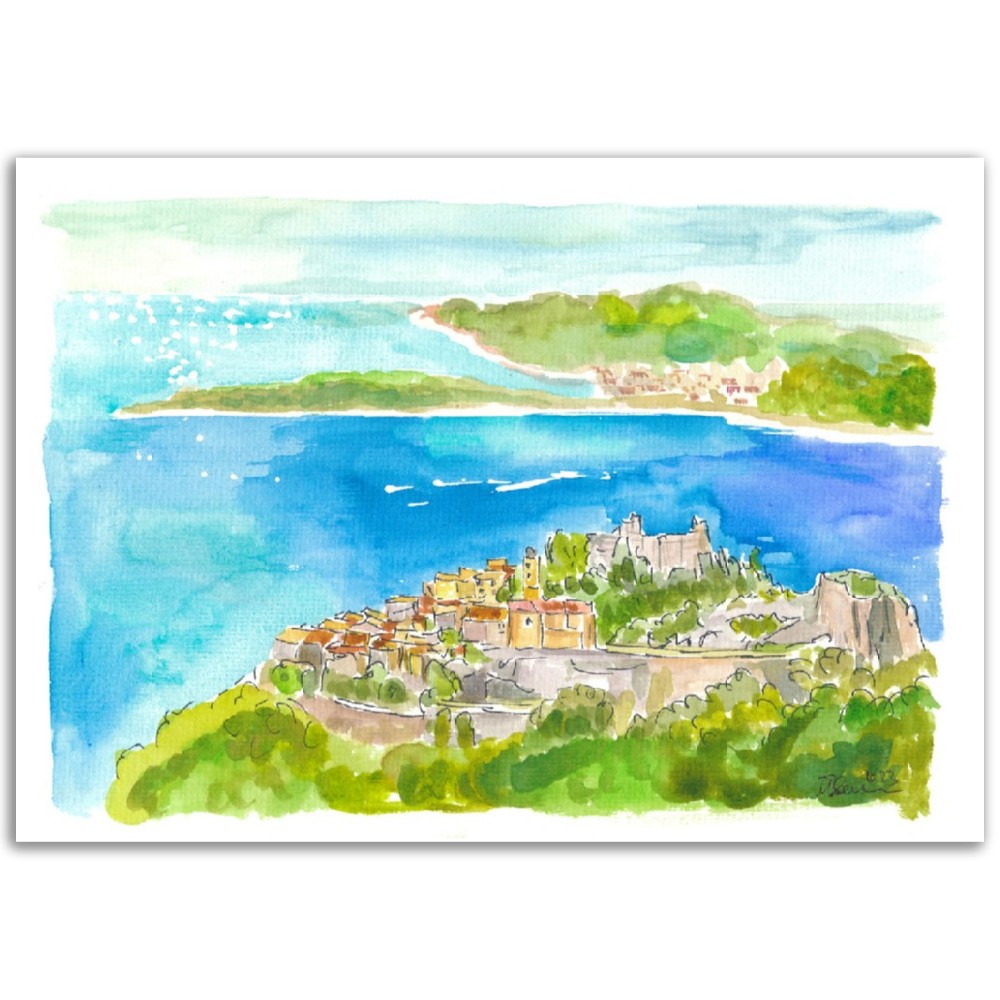 French Riviera Coast with Islands and Peninsula and Cote d'Azur Dreams - Limited Edition Fine Art Print - Original Painting available