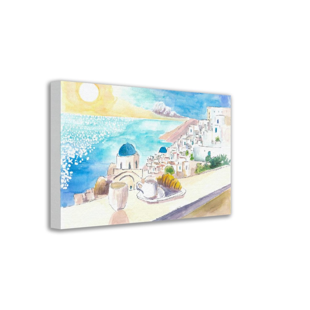 Majestic Santorini - A Serene Sunset Overlooking Turquoise Waters and Iconic Blue Domes - Limited Edition Fine Art Print - Original Painting