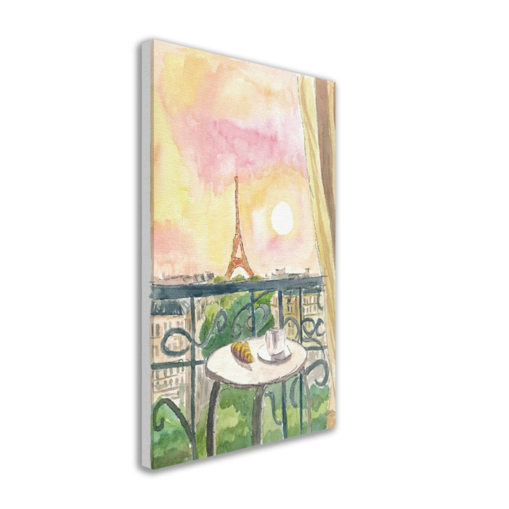 Paris France Balcony View with Croissant and Coffee - Limited Edition Fine Art Print - Original Painting available