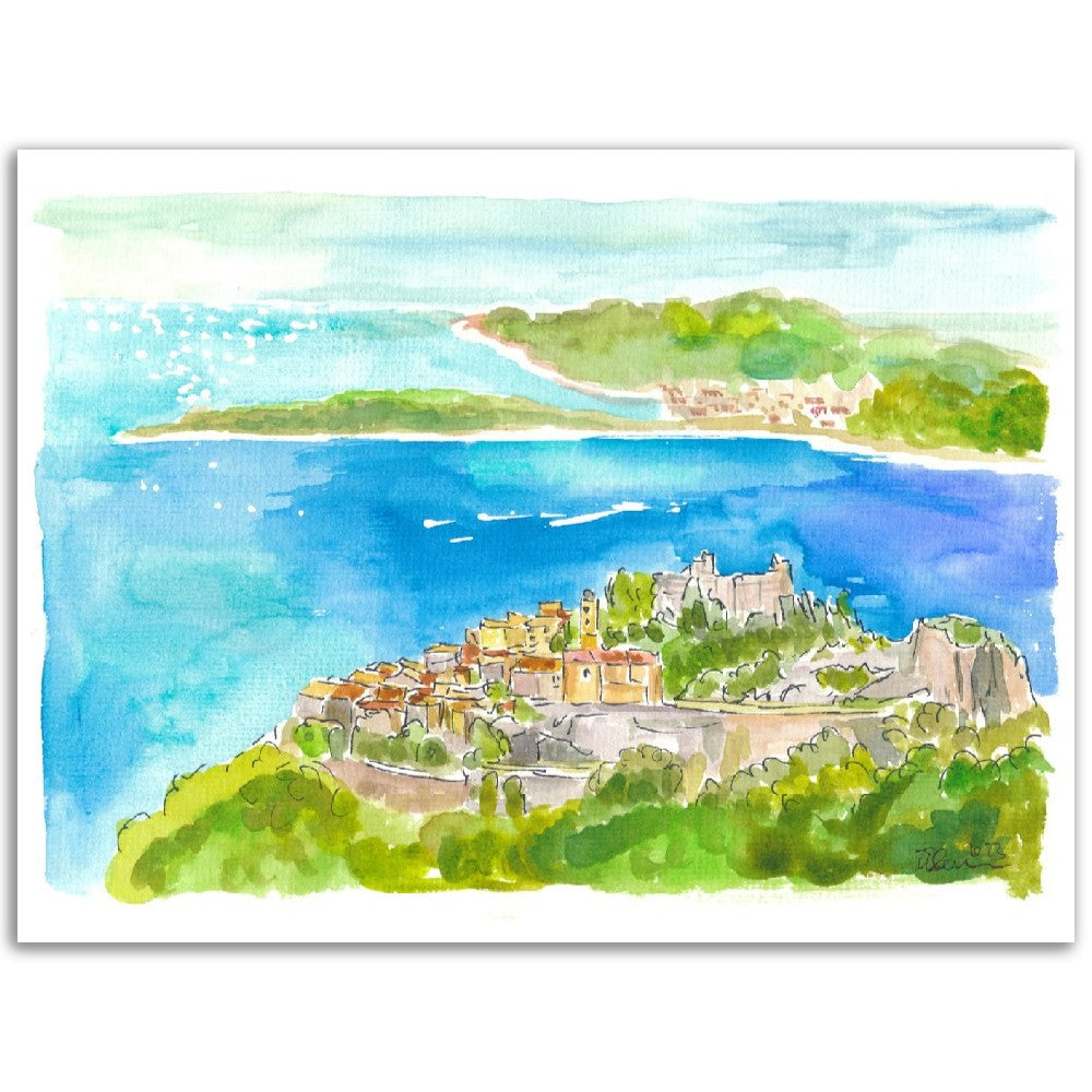 French Riviera Coast with Islands and Peninsula and Cote d'Azur Dreams - Limited Edition Fine Art Print - Original Painting available