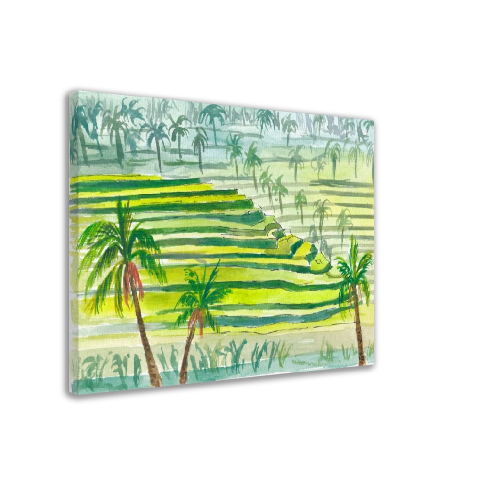 Picturesque Green Bali Rice Terraces - Limited Edition Fine Art Print - Original Painting available