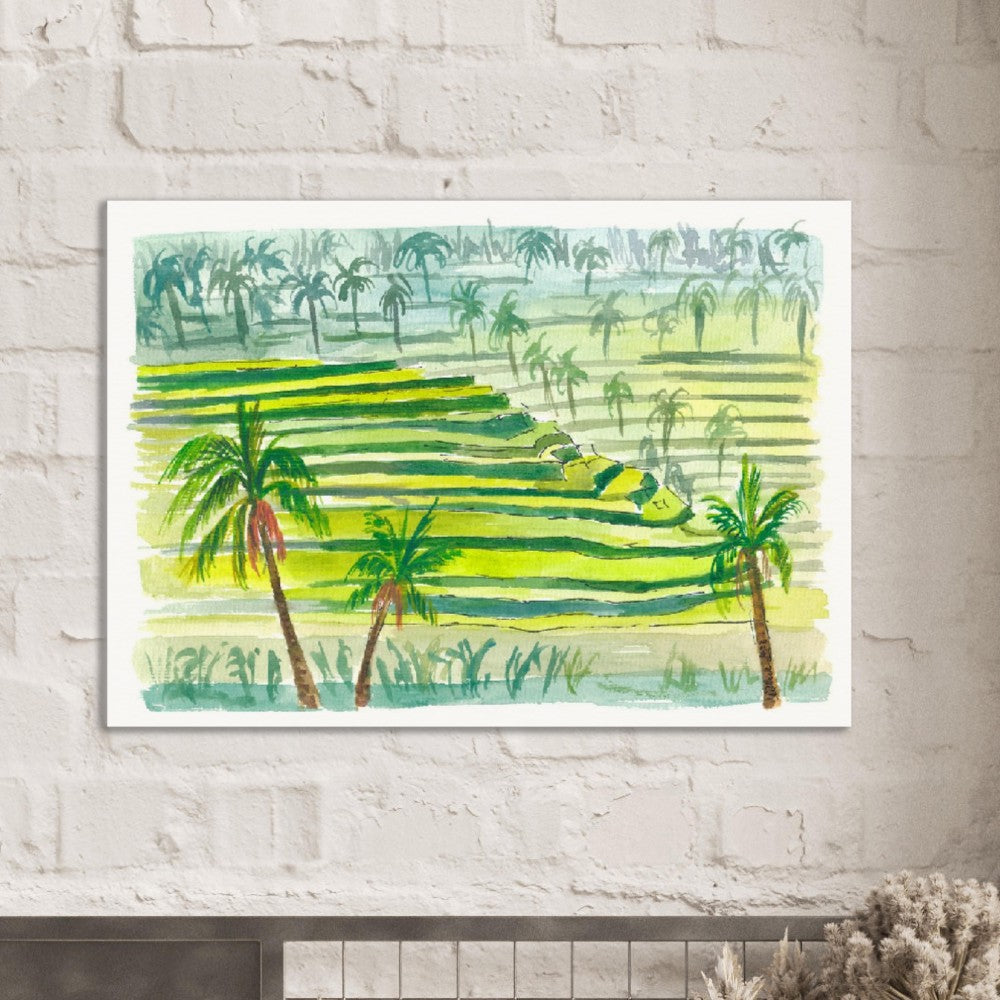 Picturesque Green Bali Rice Terraces - Limited Edition Fine Art Print - Original Painting available