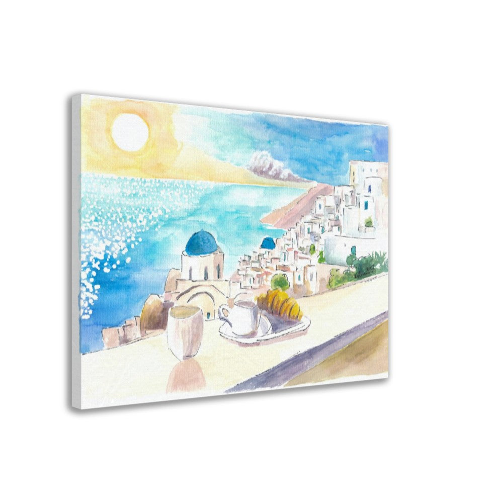 Majestic Santorini - A Serene Sunset Overlooking Turquoise Waters and Iconic Blue Domes - Limited Edition Fine Art Print - Original Painting