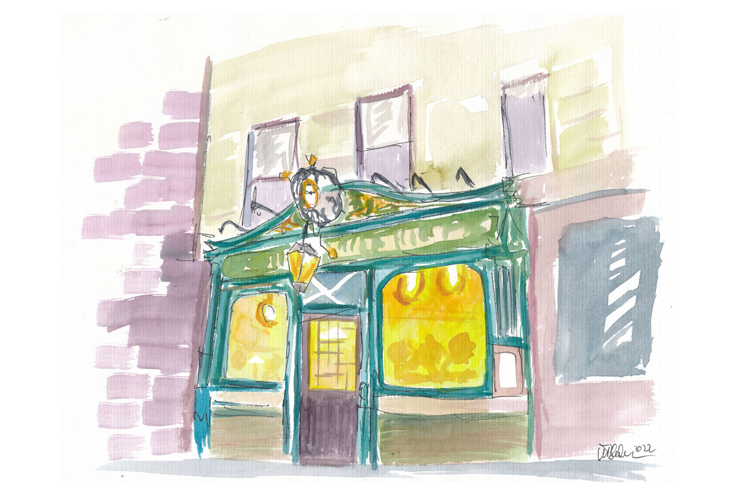 Pub Night Street Scene with Warm Lights and Mood