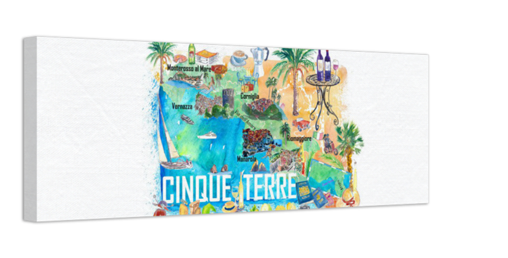 Cinque Terre Italien Illustrierte Mittelmeer-Reisekarte Highlights Golfs