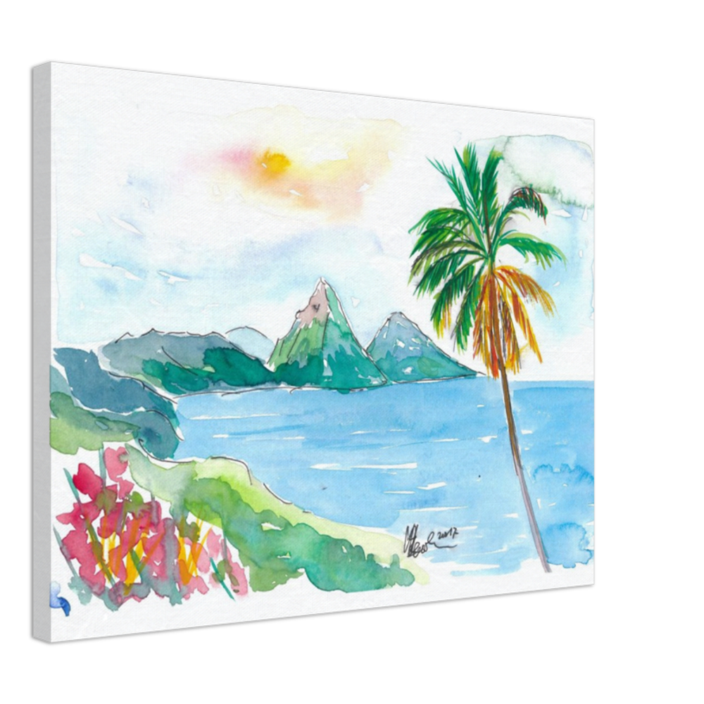 St Lucia Caribbean Dreams With Sunset and Pitons Peaks Painting & Limited Edition Fine Art Print