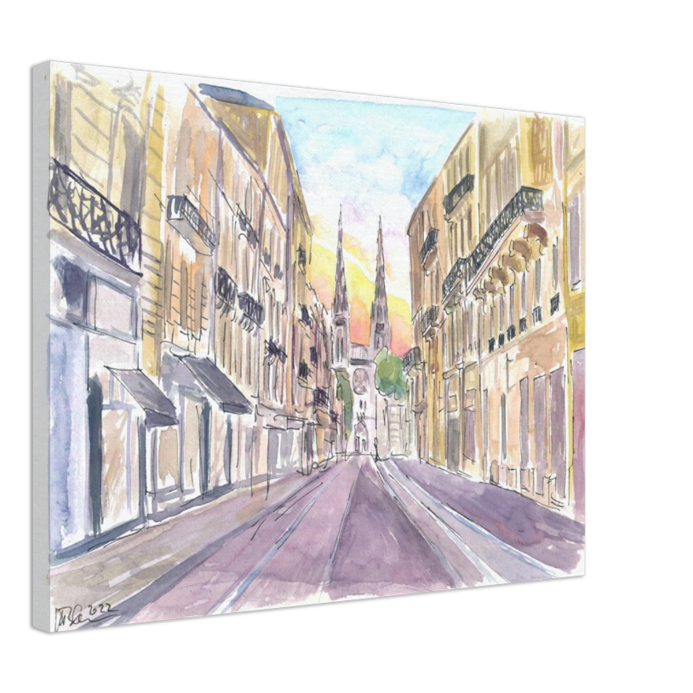 Bordeaux France Street Scene at Sunrise in Dep Gironde - Limited Edition Fine Art Print - Original Painting available