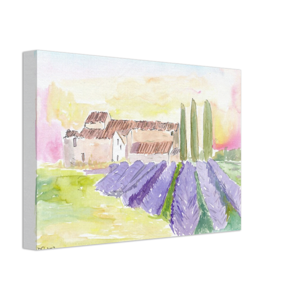 Provence Classical View of Lavender Fields and Abbey - Limited Edition Fine Art Print - Original Painting available