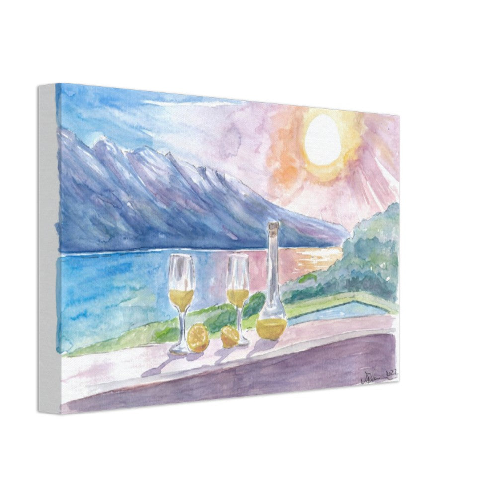 Lake Garda with Limoncello and Incredible view of Mountains and Seashore - Limited Edition Fine Art Print - Original Painting available