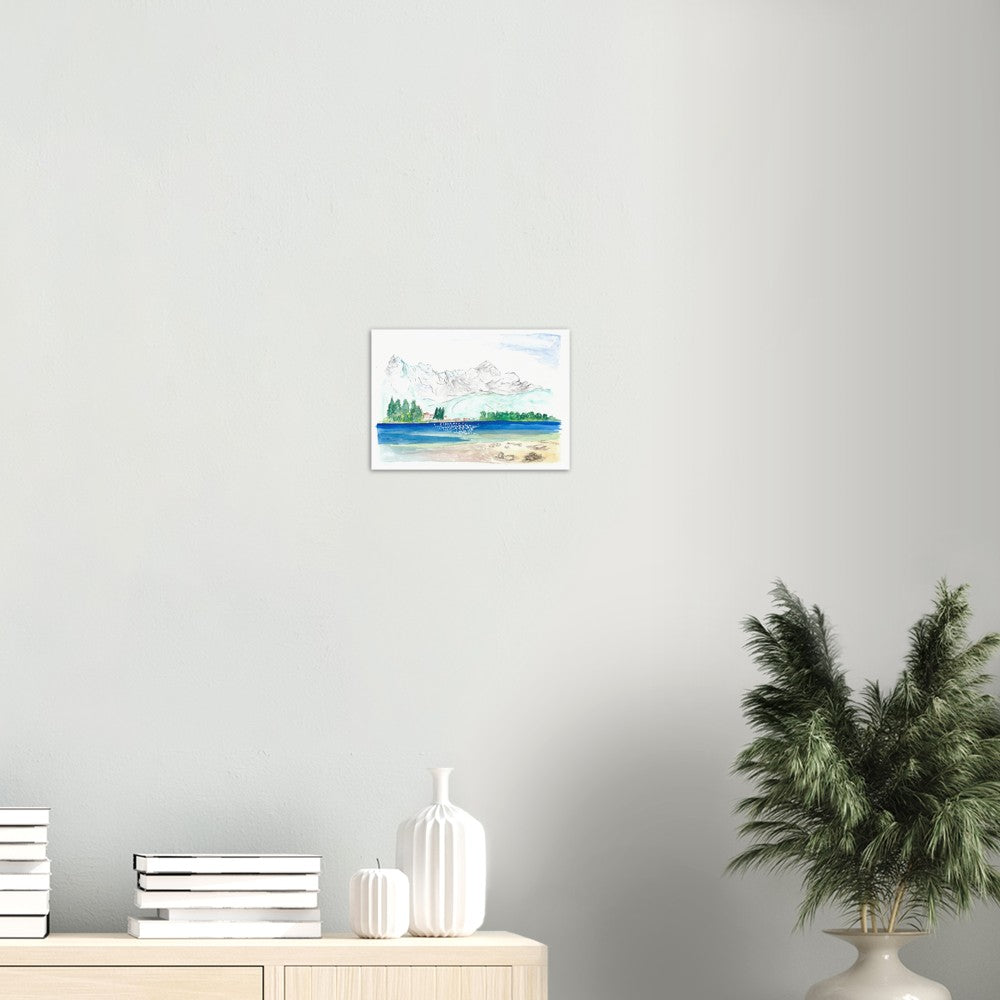 Eibsee Caribbean Bavaria Lake with View of Zugspitze - Limited Edition Fine Art Print - Original Painting available