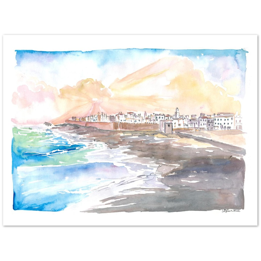 Essaouira Morocco view of Medina with Breaking Ocean Waves
