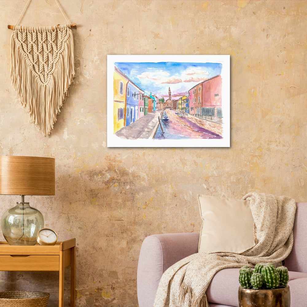 Burano view of Canal and Leaning Bell Tower - Limited Edition Fine Art Print - Original Painting available