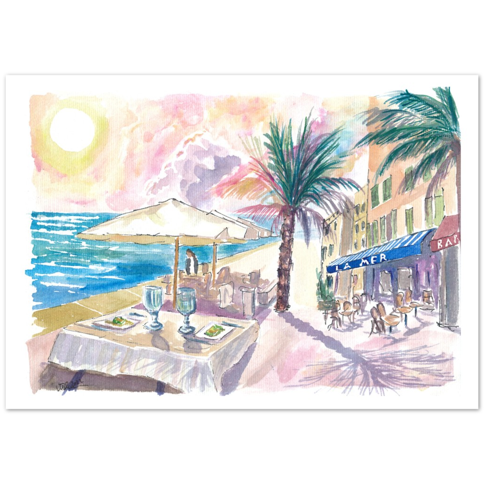 Mediterranean Seaview during Romantic Afternoon at Bar La Mer - Limited Edition Fine Art Print - Original Painting available