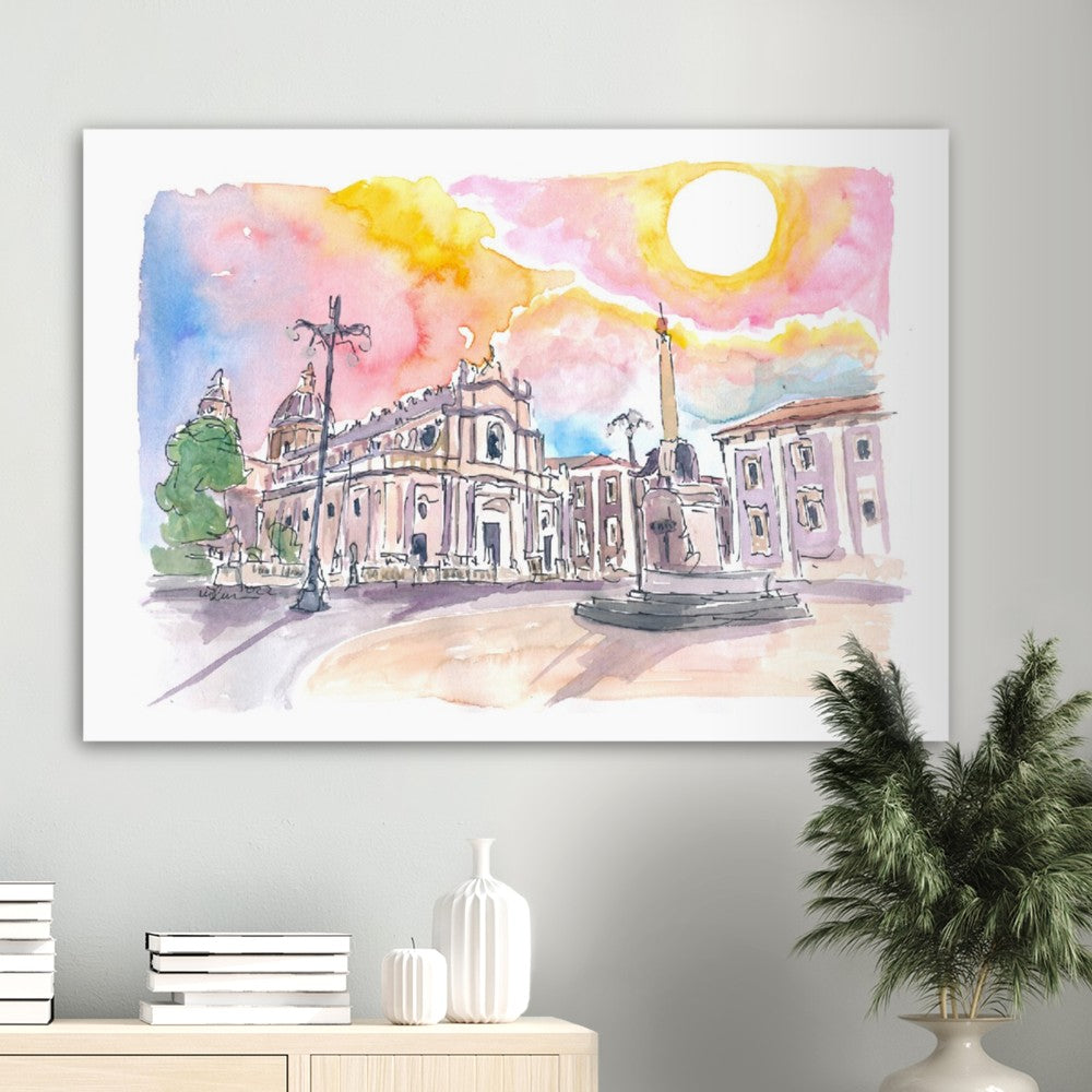 Amazing Dome of Catania Cathedral with Piazza in Sicily Italy - Limited Edition Fine Art Print - Original Painting available