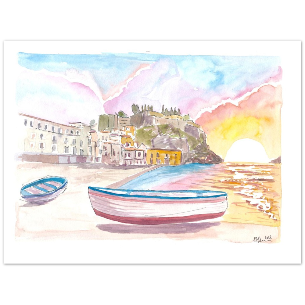Lipari Aeolian Islands quiet Port Scene with Boats in Italy