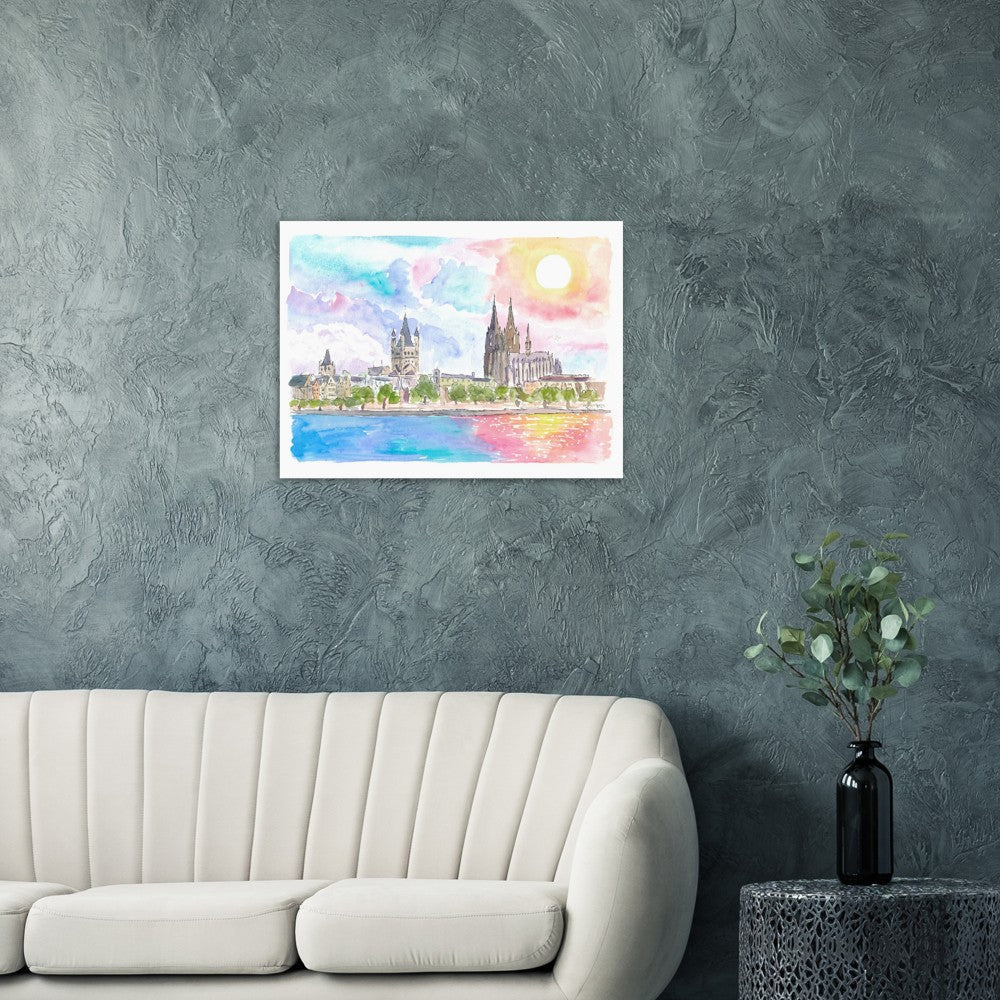 Cologne Germany Waterfront with Cathedral and Rhine - Limited Edition Fine Art Print - Original Painting available