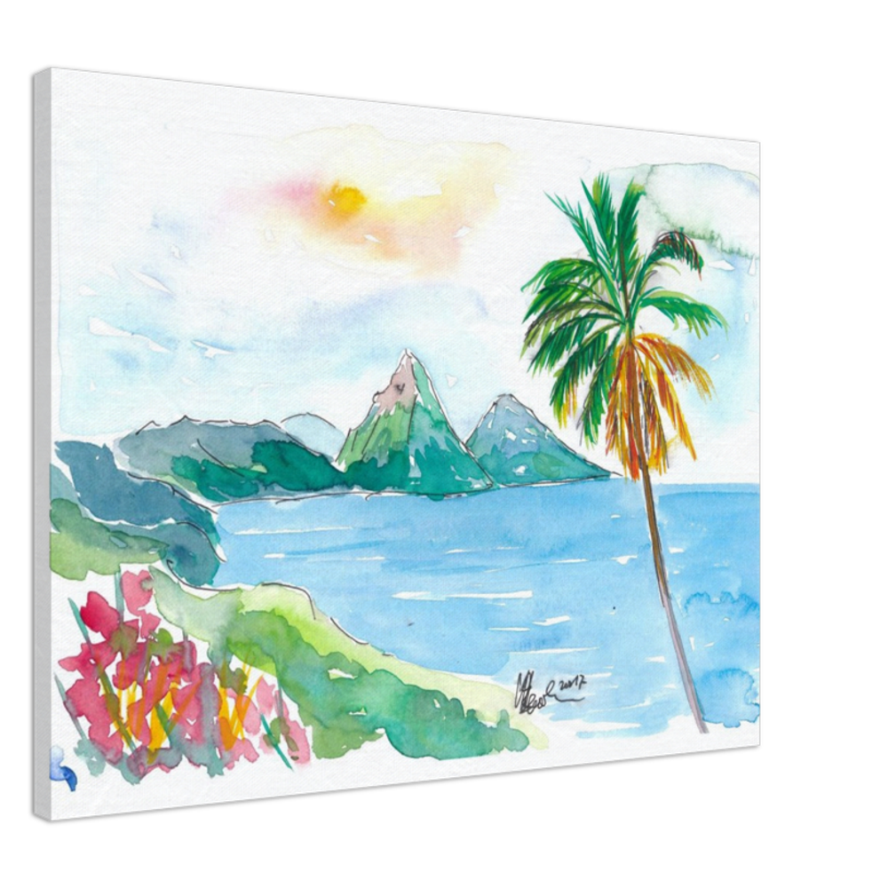 St Lucia Caribbean Dreams With Sunset and Pitons Peaks Painting & Limited Edition Fine Art Print