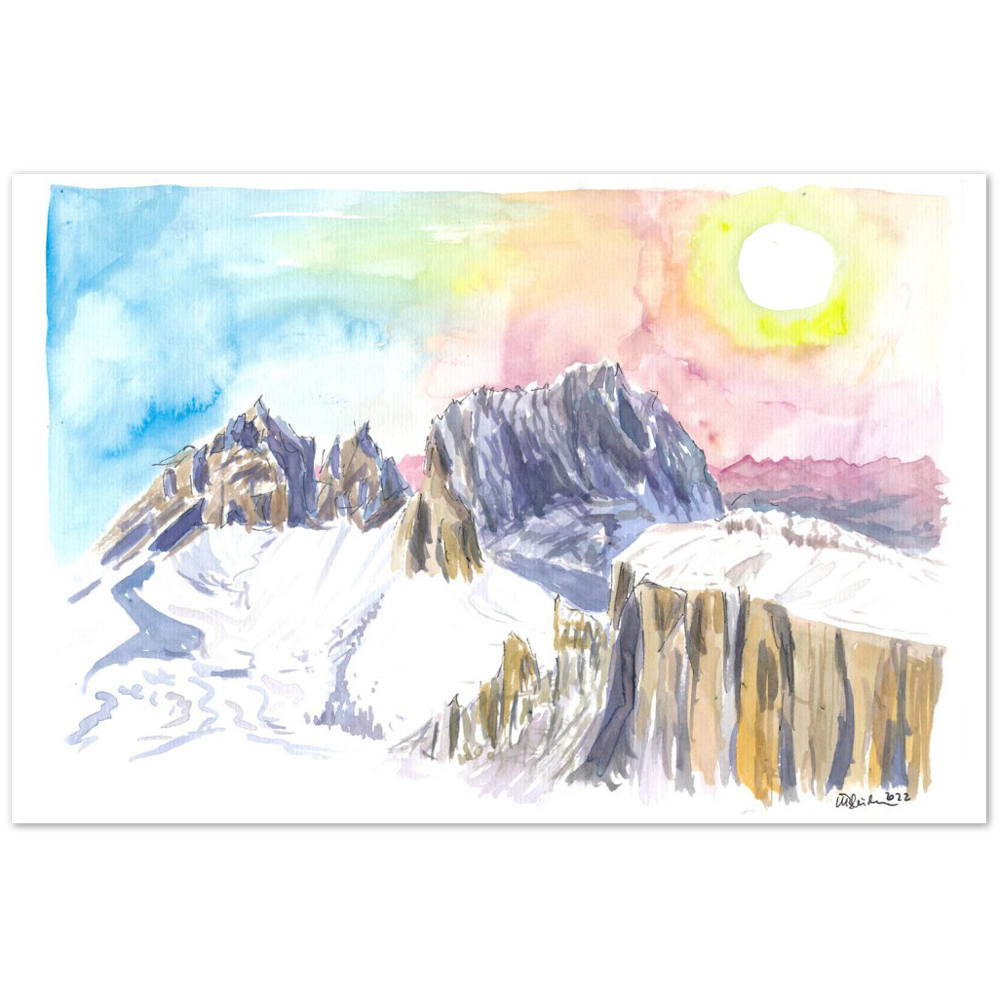 Dolomites Mountain Ridge with Winter Snow and Langkofel Sassolungo in South Tyrol, Italy - Limited Edition Fine Art Print