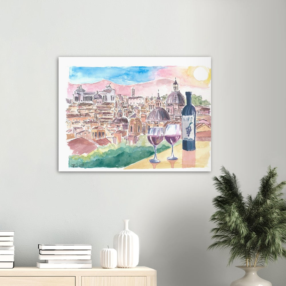 Romantic Vino in Roma Italy with Panoramic View from Hill - Limited Edition Fine Art Print - Original Painting available