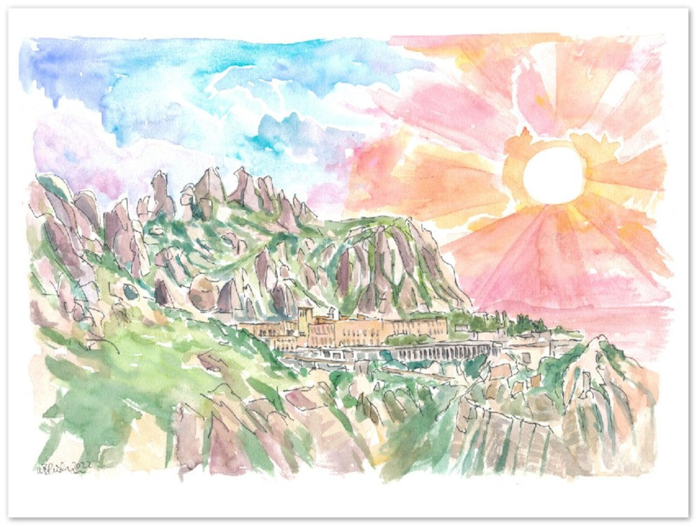 Holy Mountain of Montserrat Spain - Limited Edition Fine Art Print - Original Painting available
