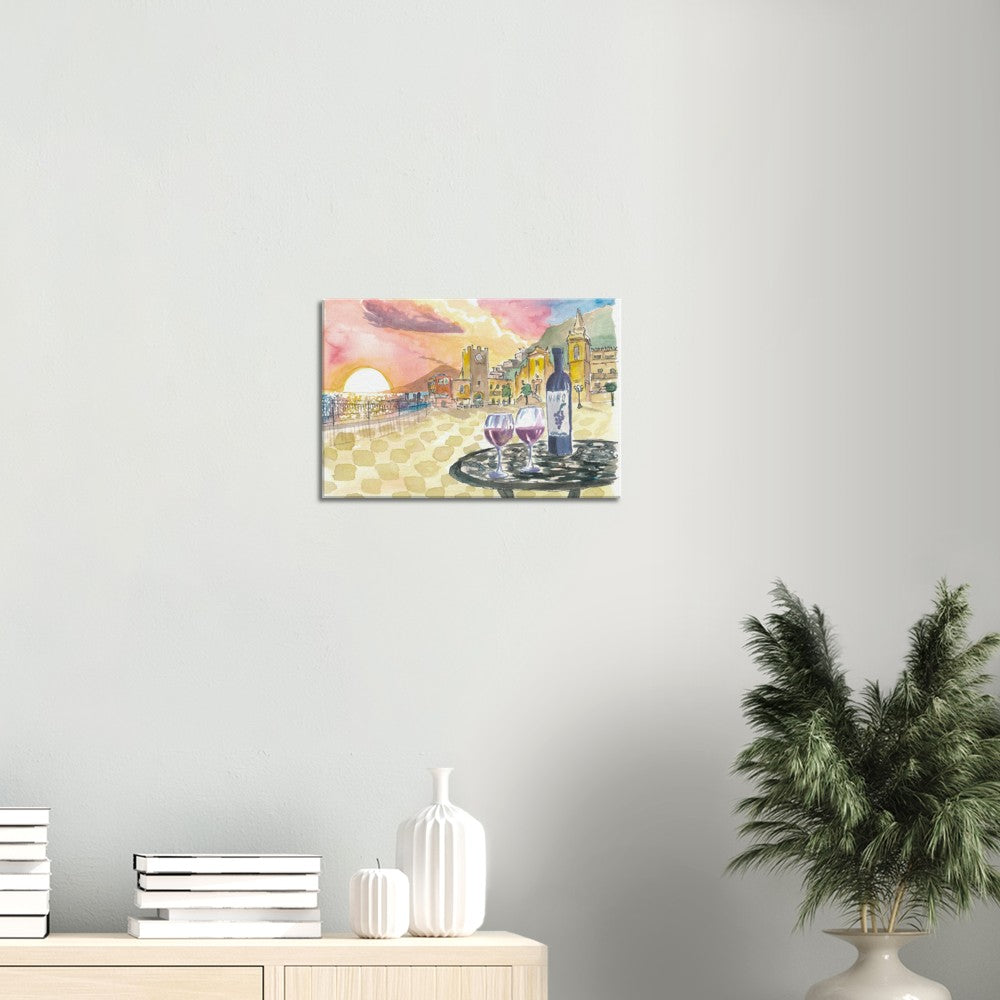 Gorgeous Taormina Sunset with Etna Vulcano View and Wonderful Piazza IX Aprile-Limited Edition Fine Art Print - Original Painting available