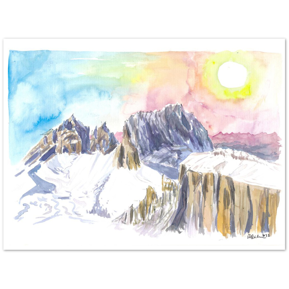 Dolomites Mountain Ridge with Winter Snow and Langkofel Sassolungo in South Tyrol, Italy - Limited Edition Fine Art Print
