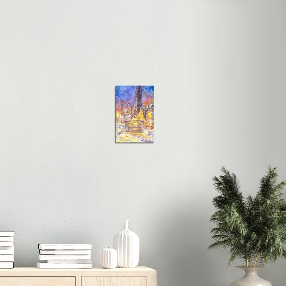 Snowy Munich Winter Scene - Romantic Marienplatz XMAS Market - Limited Edition Fine Art Print - Original Painting available
