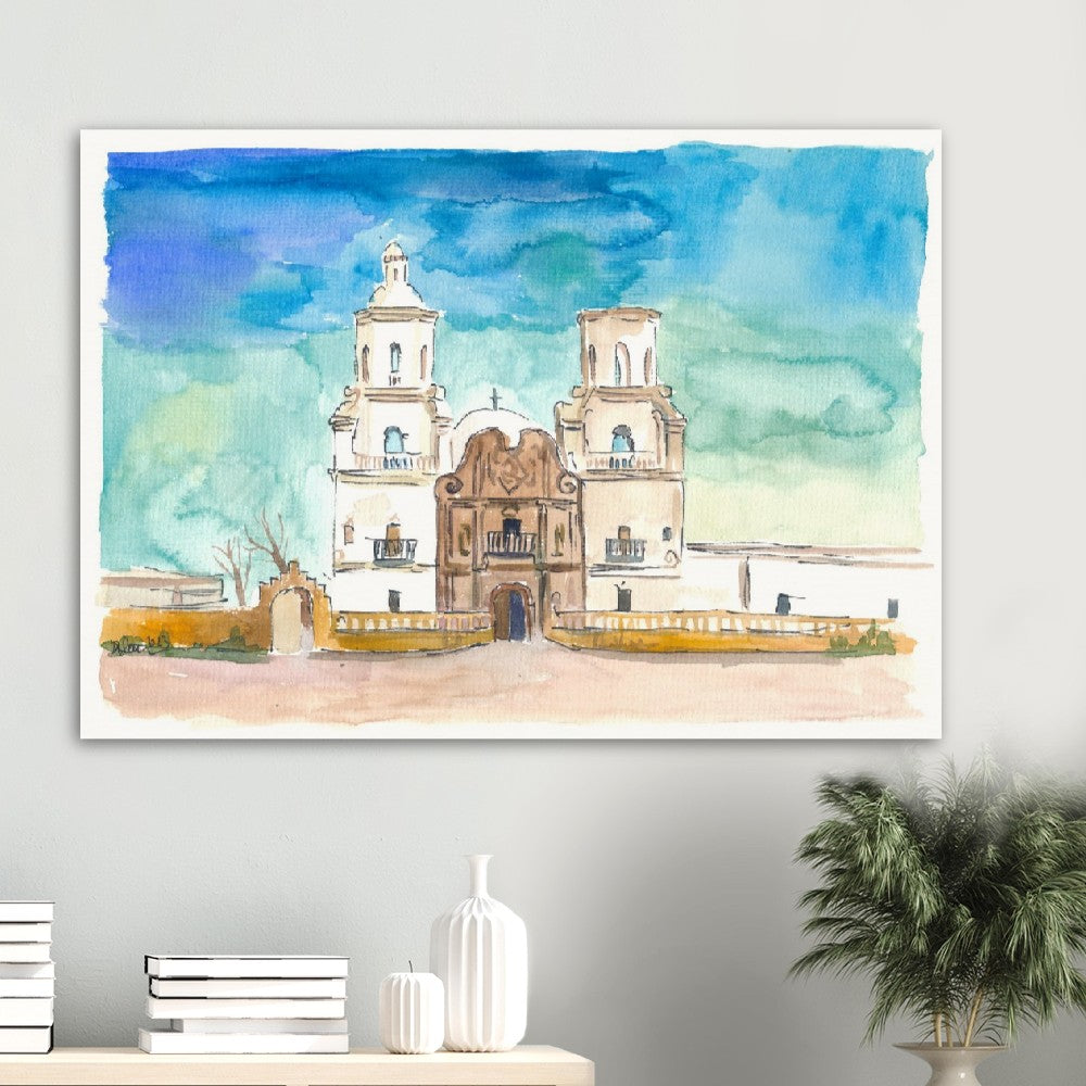Mission in Tucson AZ White Dove of the Desert Scene - Limited Edition Fine Art Print - Original Painting available