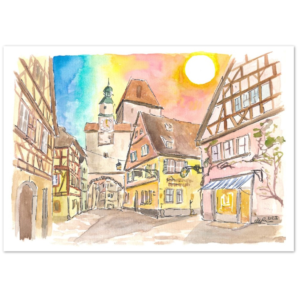 Romantic Rothenburg Tauber Markus Tower and Roder Arch - Limited Edition Fine Art Print - Original Painting available
