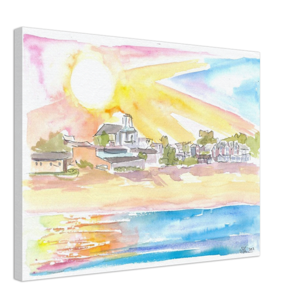 Cape Cod Coastal Beach House Scene at Sunset