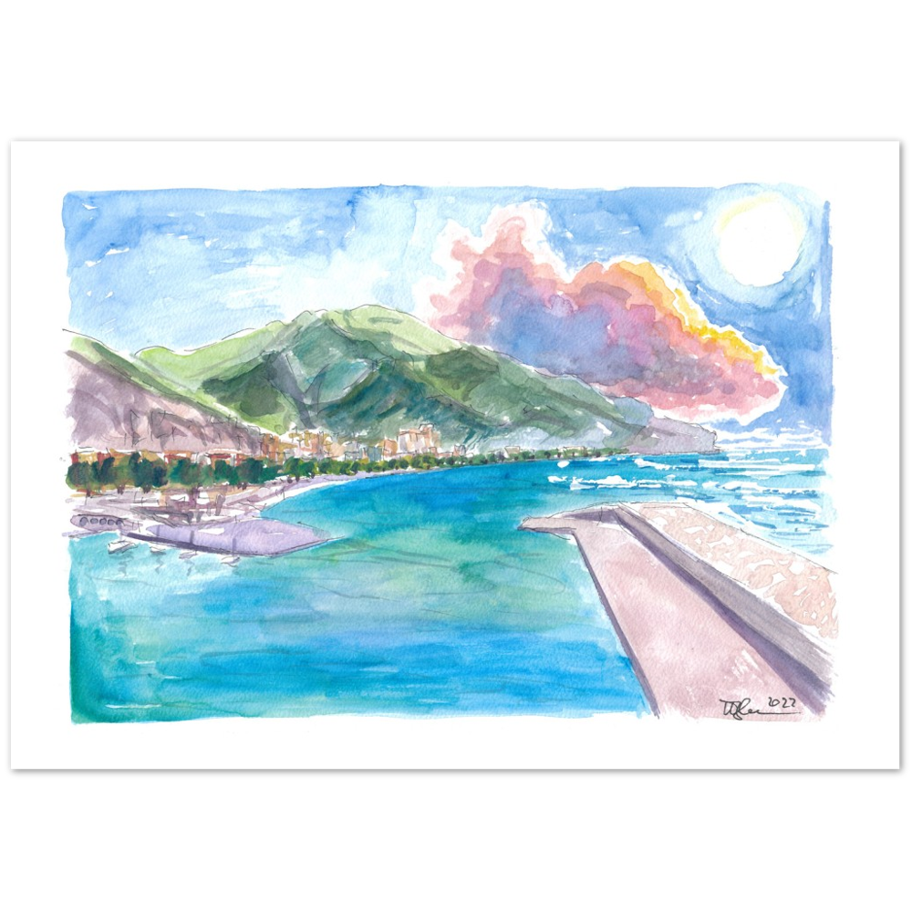 Maiori Port on Amalfi Coast with Clouds and Blu Med - Limited Edition Fine Art Print -