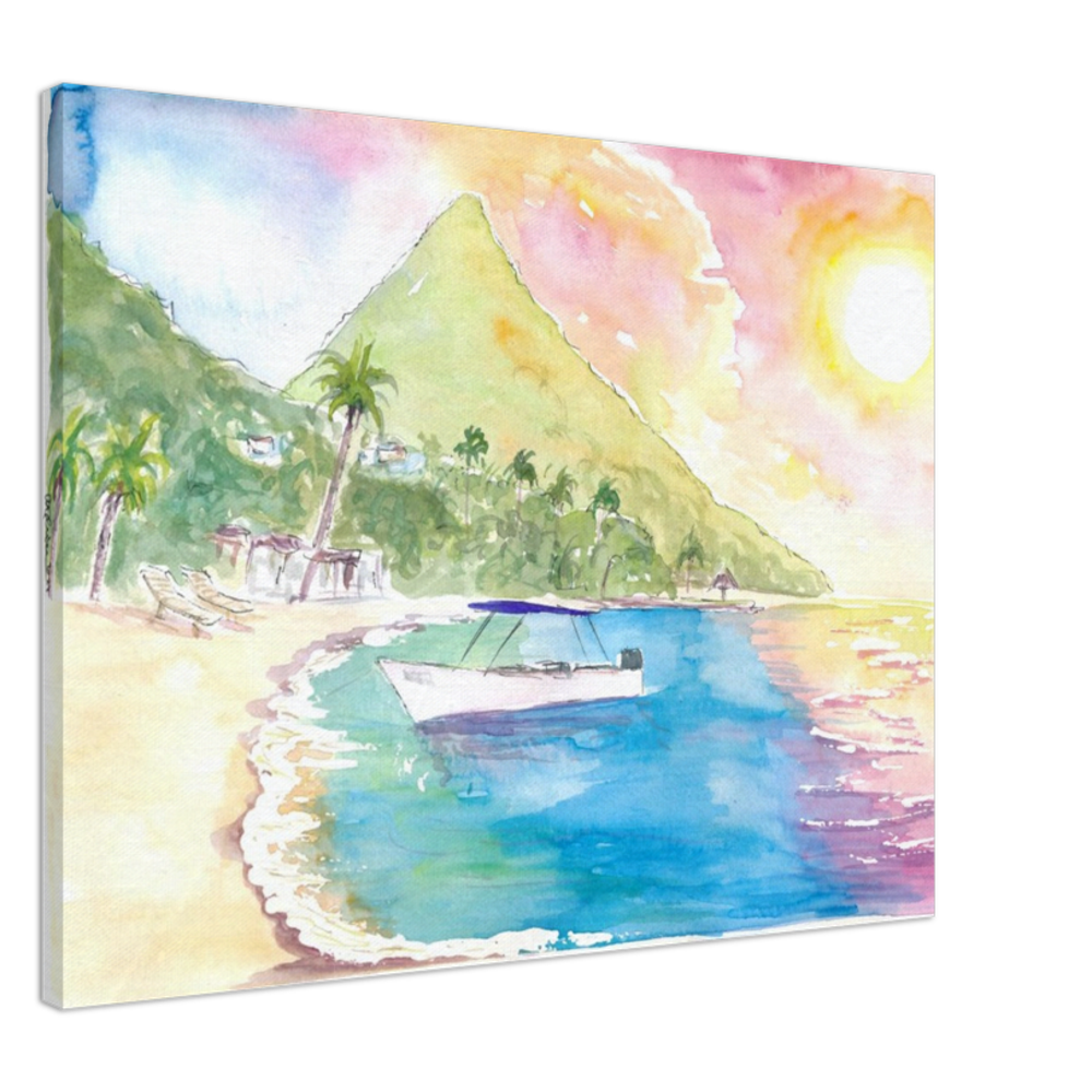 St Lucia Sunset and Amazing Piton Beach Scene