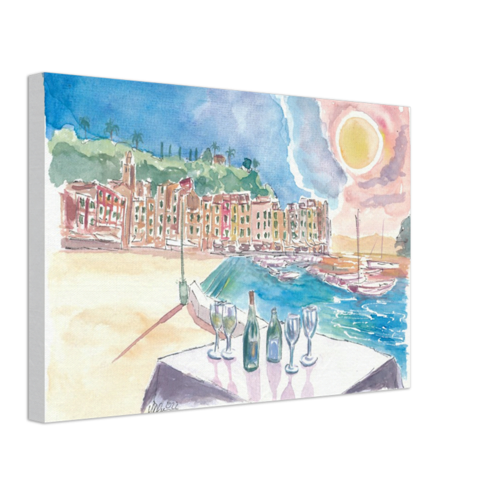 Table for Amore in Portofino with View of Port and Sea - Limited Edition Fine Art Print - Original Painting available