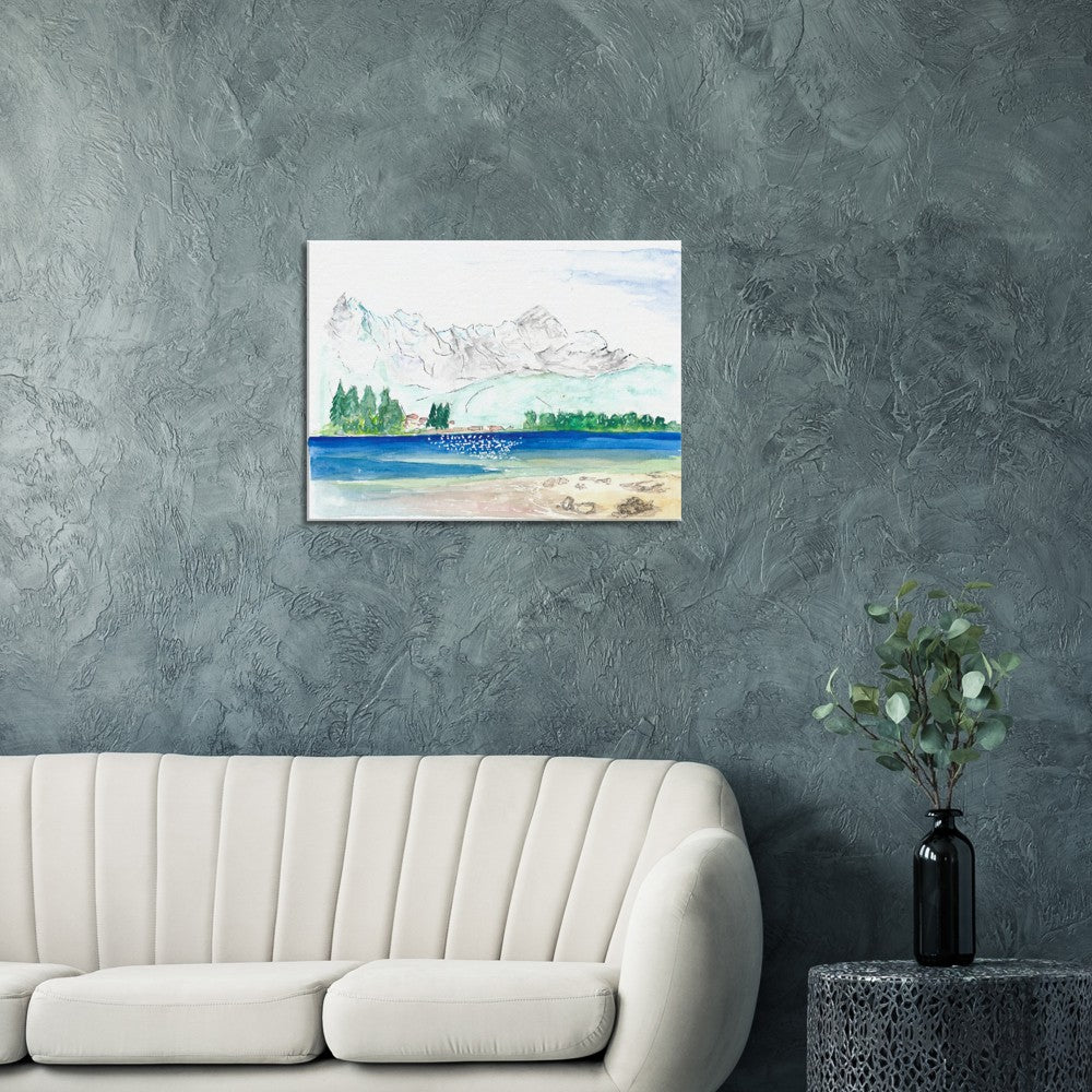 Eibsee Caribbean Bavaria Lake with View of Zugspitze - Limited Edition Fine Art Print - Original Painting available