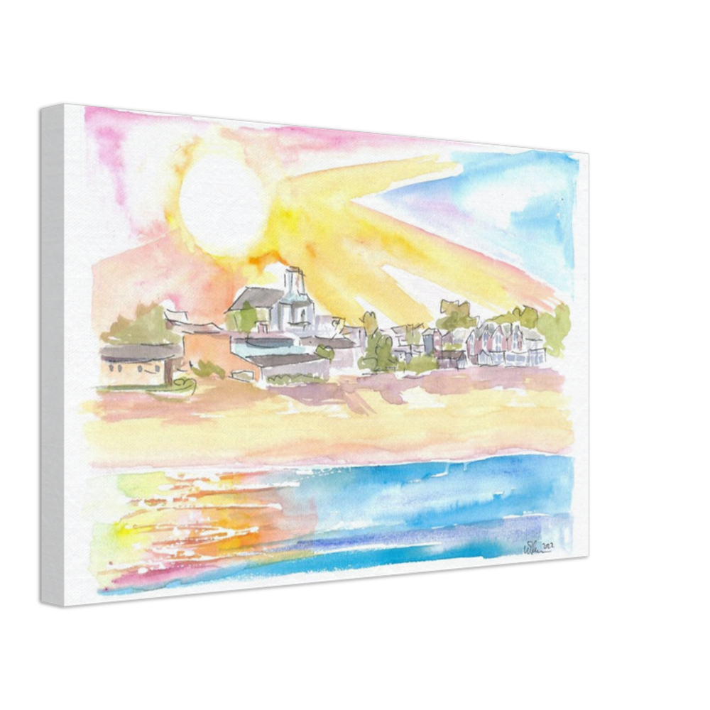 Cape Cod Coastal Beach House Scene at Sunset