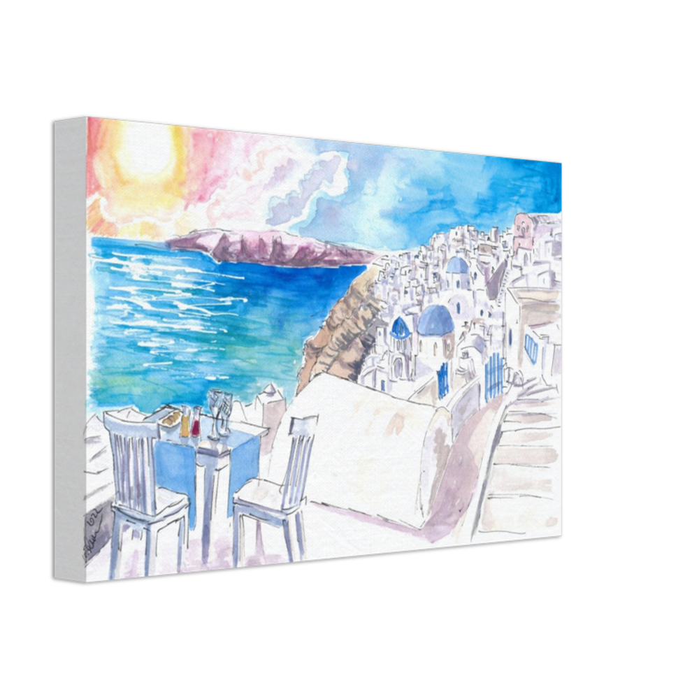 Santorini Sunset View with Rooftop Bar and Fruit Juices - Limited Edition Fine Art Print - Original Painting available