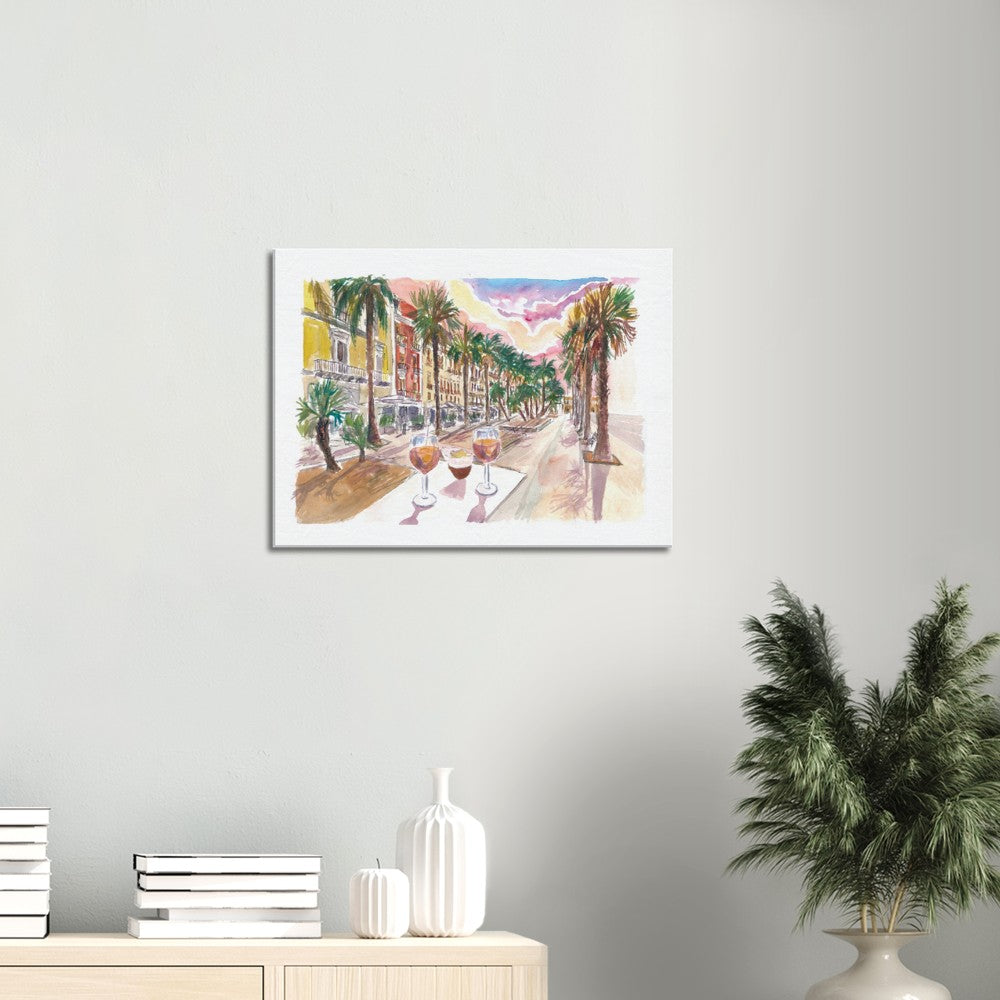 Bari Apulia Palms and Drinks on Corso Vittorio Emanuele II - Limited Edition Fine Art Print - Original Painting available
