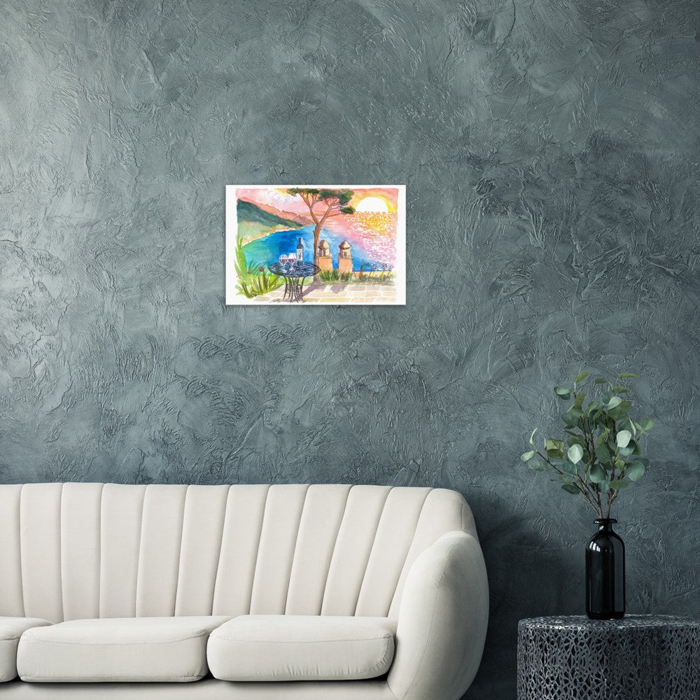Love Wine Sunset in Amalfi Villa Rufolo Coastal View - Limited Edition Fine Art Print - Original Painting available