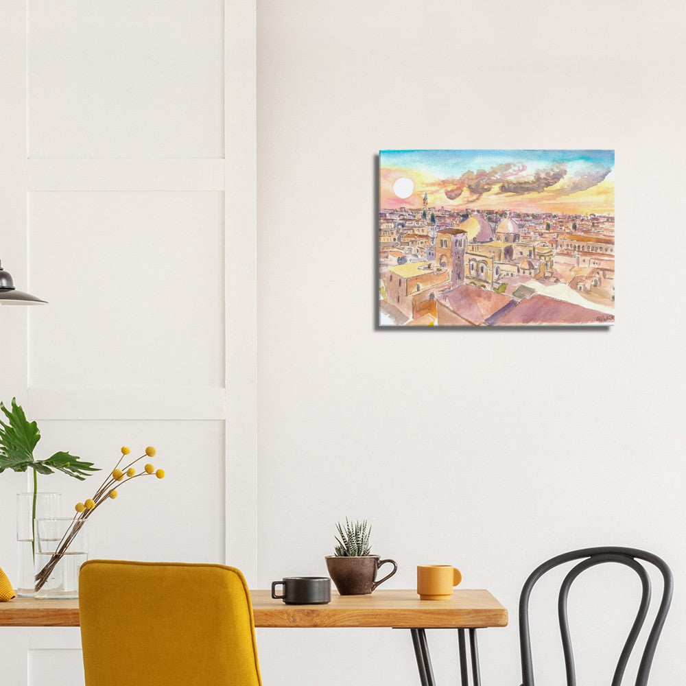 Golden Sunlight over Jerusalem with Church of the Holy Sepulchre - Limited Edition Fine Art Print - Original Painting available