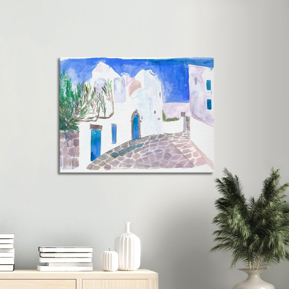Mediterranean Alley with White Houses and Blue Doors - Limited Edition Fine Art Print - Original Painting available
