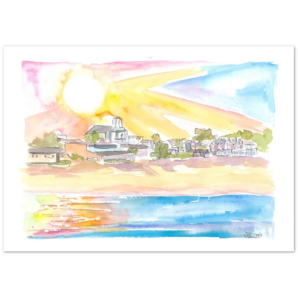 Cape Cod Coastal Beach House Scene at Sunset