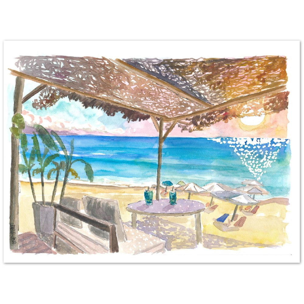 Beach Bar Vibes on Island of Corfu, Greece - Limited Edition Fine Art Print - Original Painting available